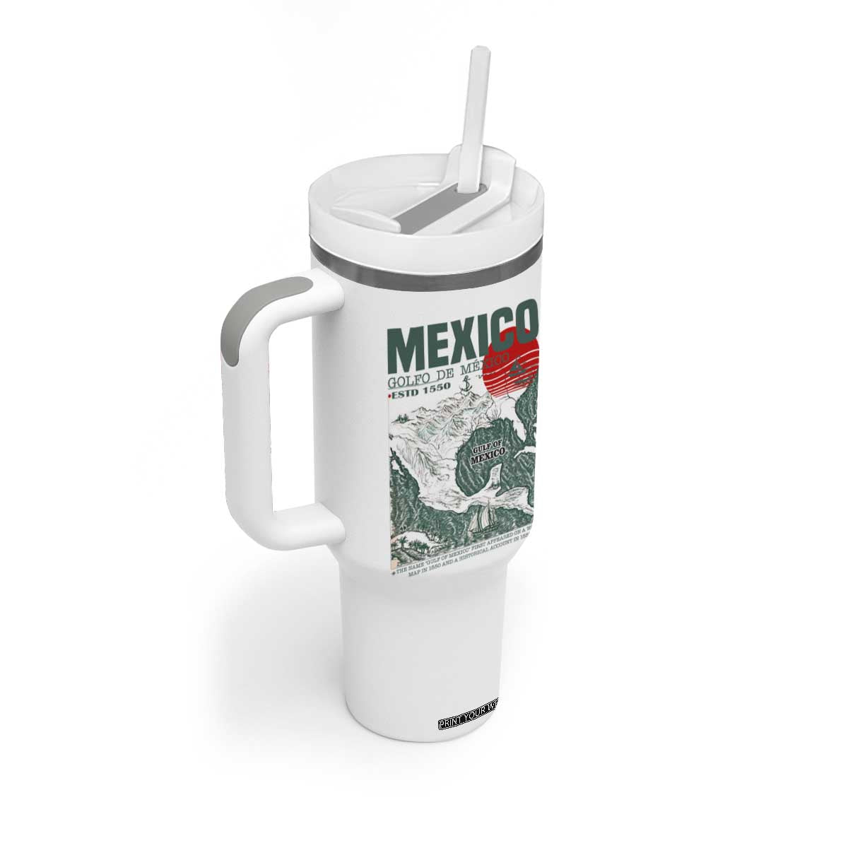 Gulf of Mexico Estd 1550 Tumbler With Handle Golfo De Mexico Historic Map Retro Graphic TS02 Print Your Wear