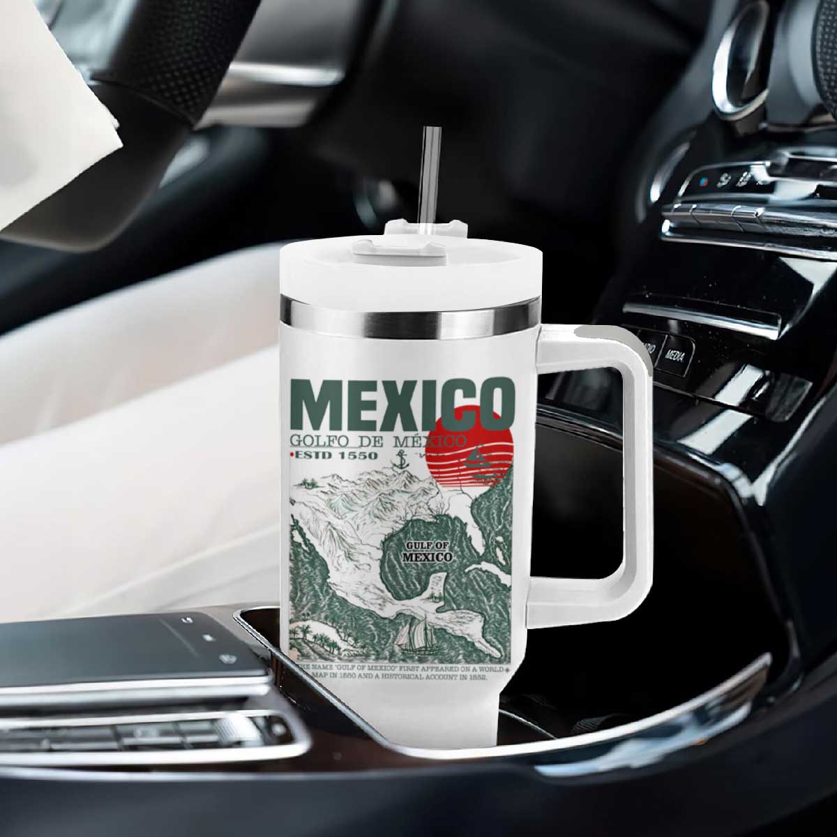 Gulf of Mexico Estd 1550 Tumbler With Handle Golfo De Mexico Historic Map Retro Graphic TS02 Print Your Wear