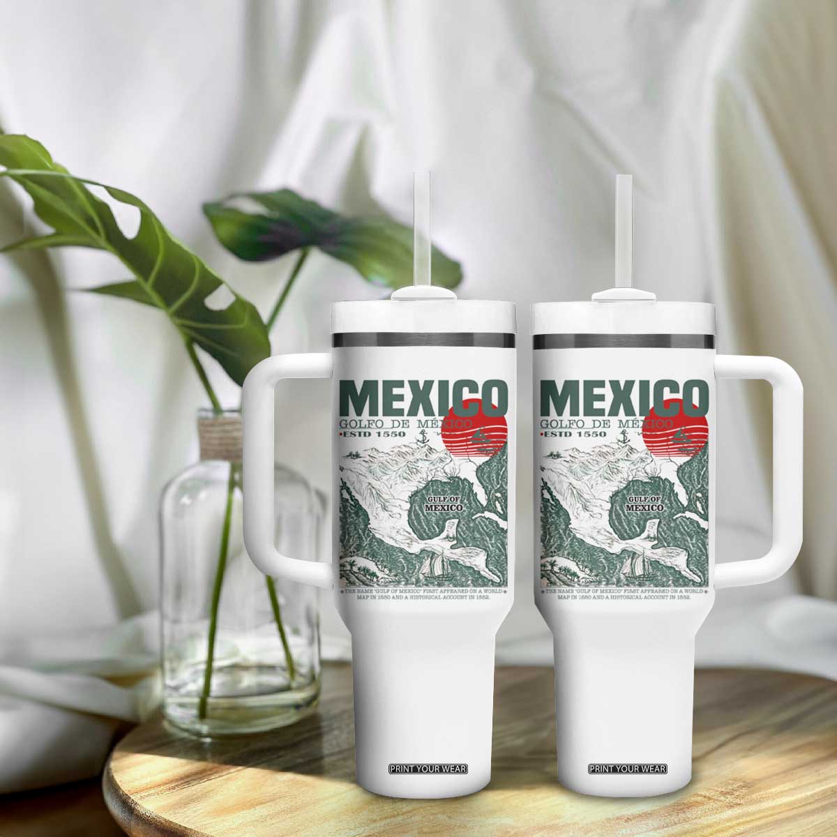 Gulf of Mexico Estd 1550 Tumbler With Handle Golfo De Mexico Historic Map Retro Graphic TS02 Print Your Wear