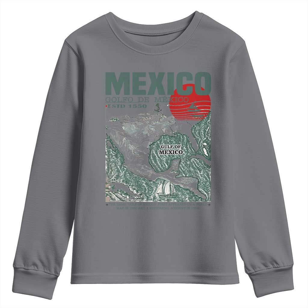 Gulf of Mexico Estd 1550 Youth Sweatshirt Golfo De Mexico Historic Map Retro Graphic TS02 Charcoal Print Your Wear