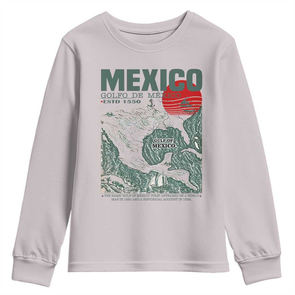 Gulf of Mexico Estd 1550 Youth Sweatshirt Golfo De Mexico Historic Map Retro Graphic TS02 Ice Gray Print Your Wear