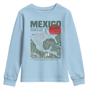 Gulf of Mexico Estd 1550 Youth Sweatshirt Golfo De Mexico Historic Map Retro Graphic TS02 Light Blue Print Your Wear
