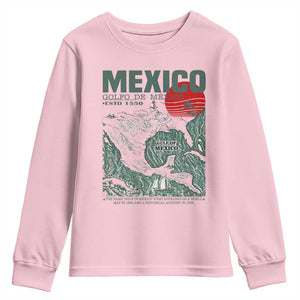 Gulf of Mexico Estd 1550 Youth Sweatshirt Golfo De Mexico Historic Map Retro Graphic TS02 Light Pink Print Your Wear
