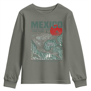 Gulf of Mexico Estd 1550 Youth Sweatshirt Golfo De Mexico Historic Map Retro Graphic TS02 Military Green Print Your Wear