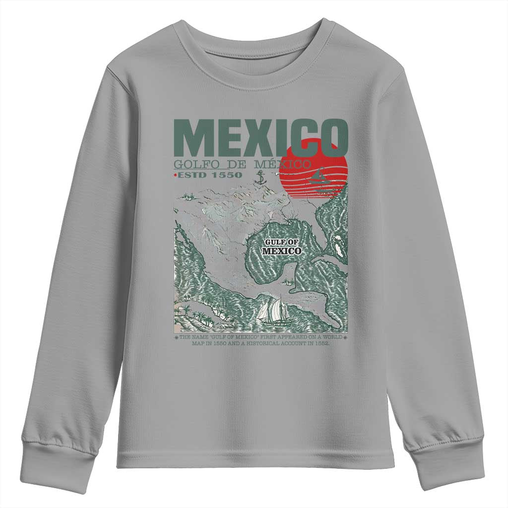 Gulf of Mexico Estd 1550 Youth Sweatshirt Golfo De Mexico Historic Map Retro Graphic TS02 Sport Gray Print Your Wear