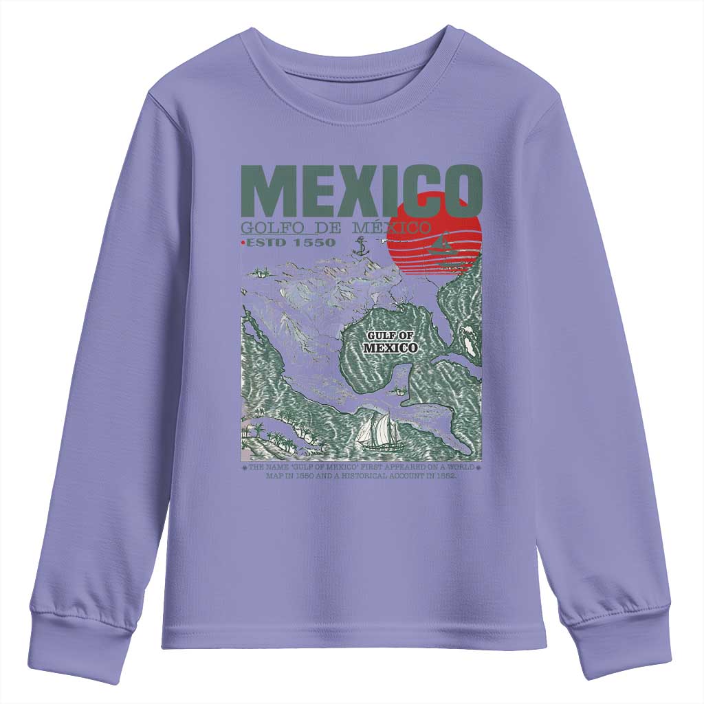 Gulf of Mexico Estd 1550 Youth Sweatshirt Golfo De Mexico Historic Map Retro Graphic TS02 Violet Print Your Wear