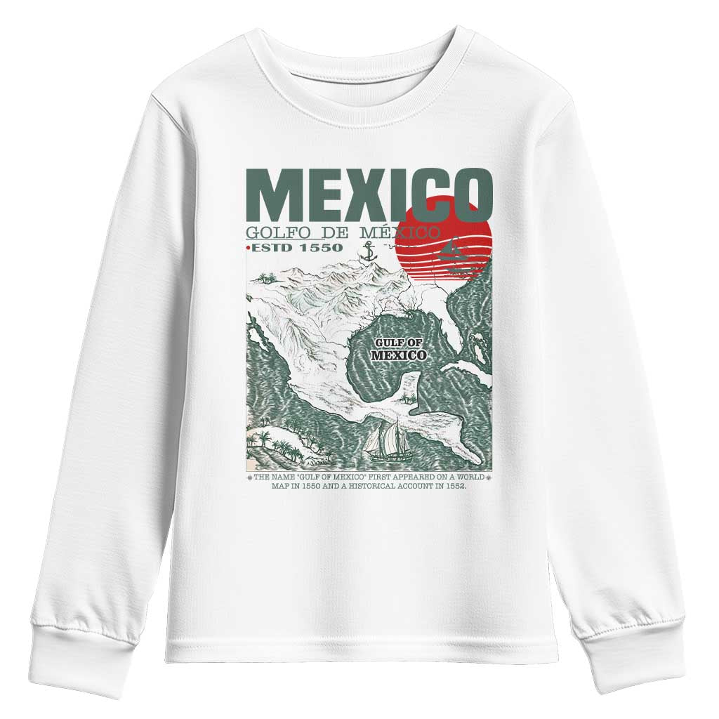 Gulf of Mexico Estd 1550 Youth Sweatshirt Golfo De Mexico Historic Map Retro Graphic TS02 White Print Your Wear