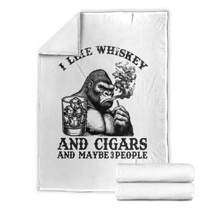 I Like Whiskey and Cigars and Maybe 3 People Throw Blanket Funny Bigfoot Drinking and Cigarette Anti-Social Humor TS02 White Print Your Wear