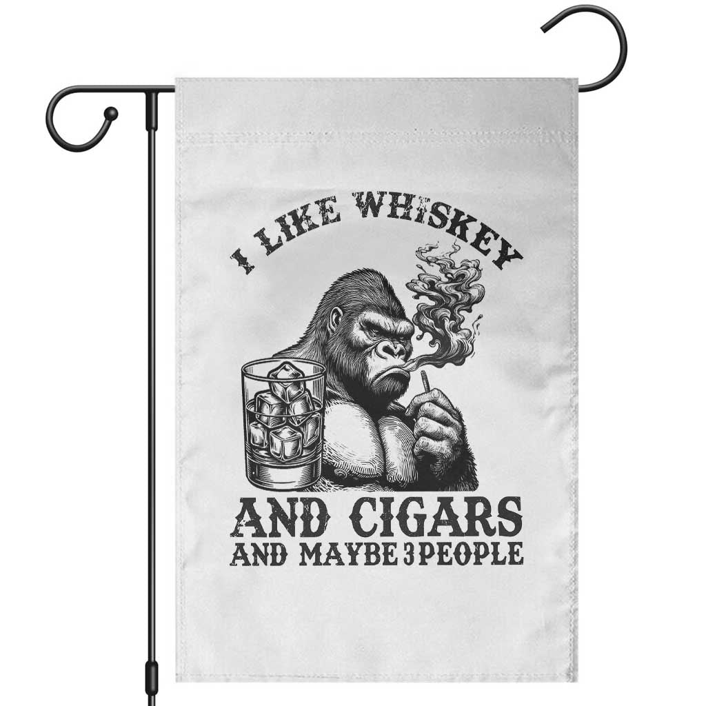 I Like Whiskey and Cigars and Maybe 3 People Garden Flag Funny Bigfoot Drinking and Cigarette Anti-Social Humor TS02 White Print Your Wear