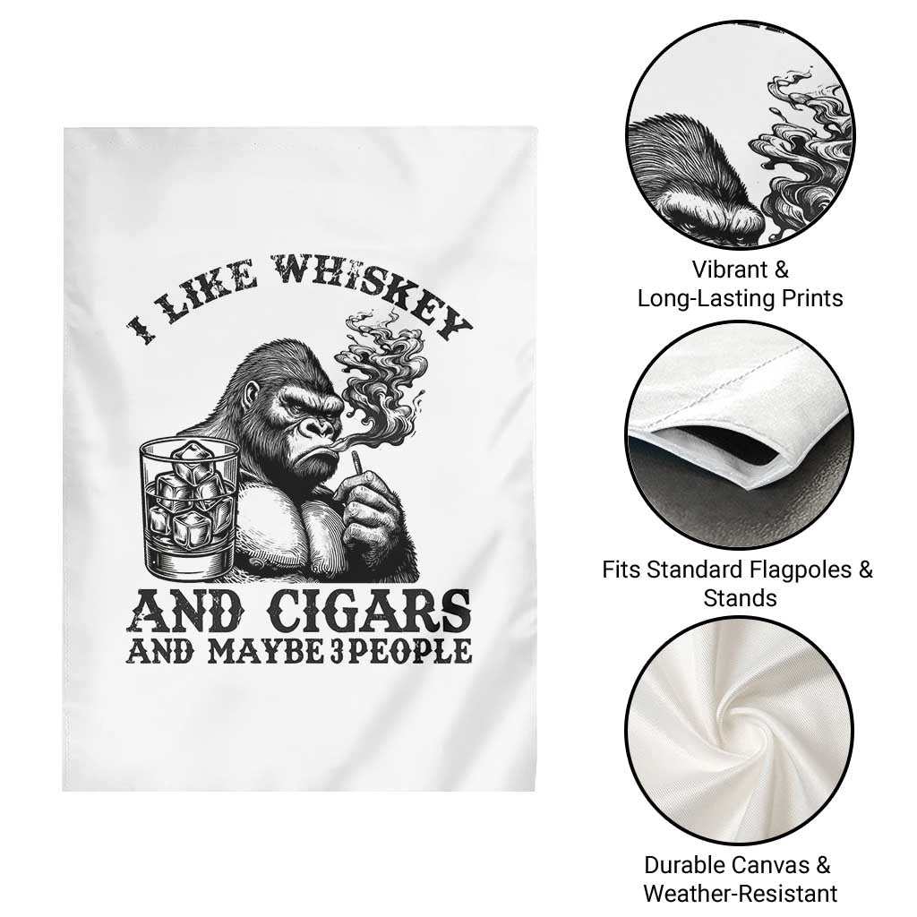 I Like Whiskey and Cigars and Maybe 3 People Garden Flag Funny Bigfoot Drinking and Cigarette Anti-Social Humor TS02 Print Your Wear