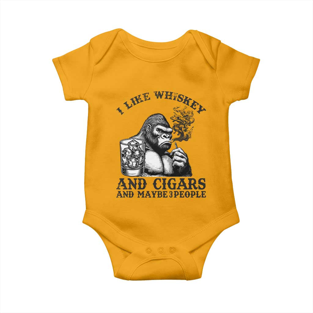 I Like Whiskey and Cigars and Maybe 3 People Baby Onesie Funny Bigfoot Drinking and Cigarette Anti-Social Humor TS02 Gold Print Your Wear