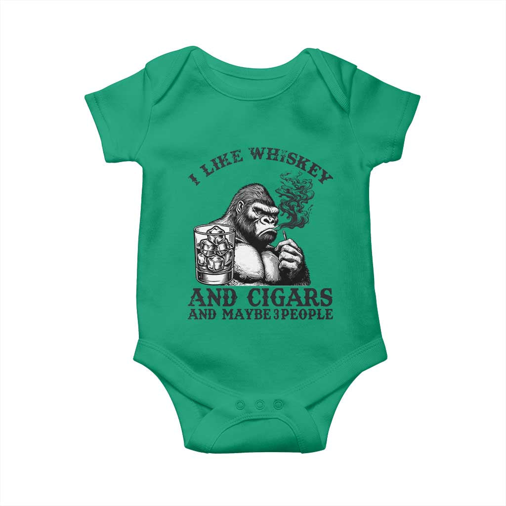 I Like Whiskey and Cigars and Maybe 3 People Baby Onesie Funny Bigfoot Drinking and Cigarette Anti-Social Humor TS02 Irish Green Print Your Wear