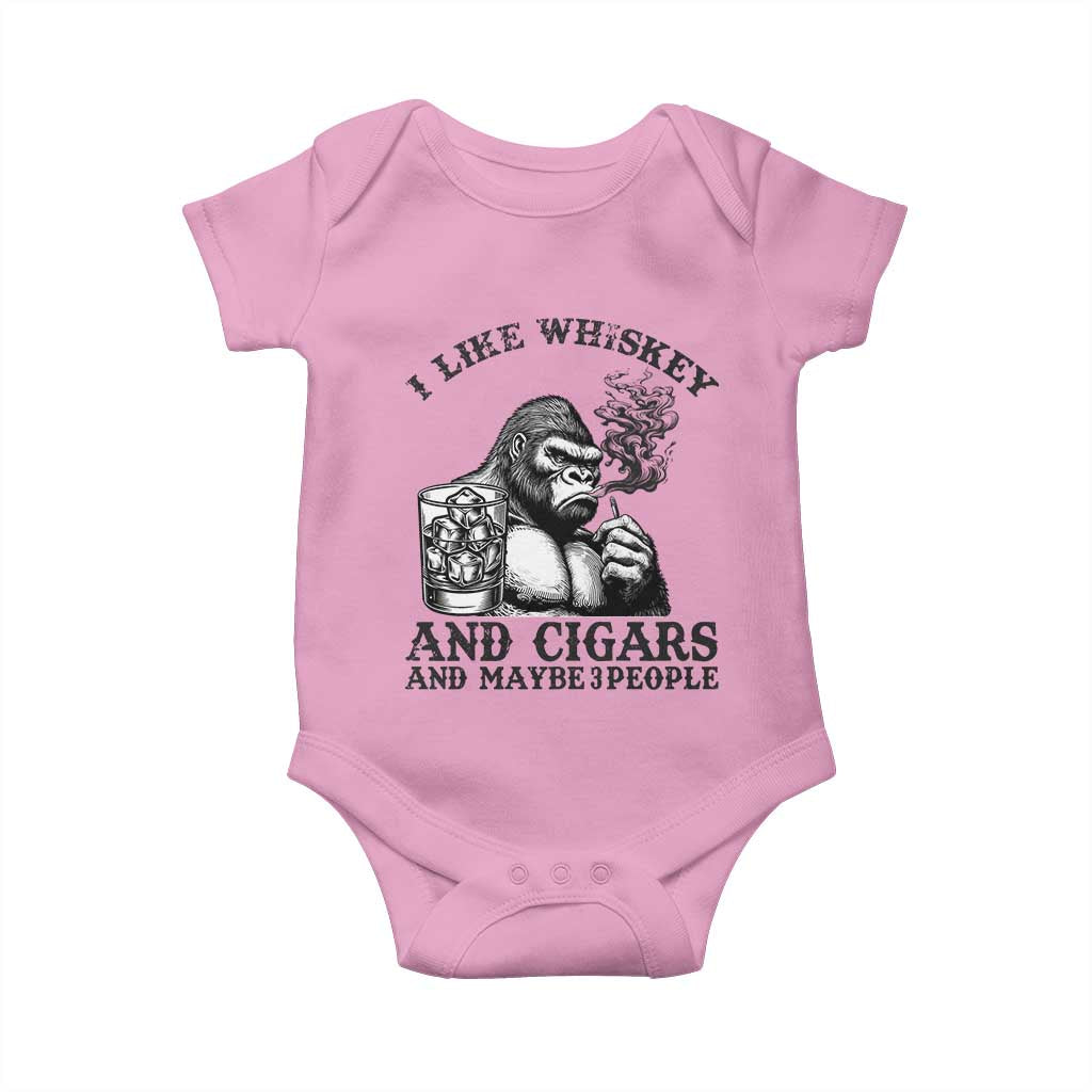 I Like Whiskey and Cigars and Maybe 3 People Baby Onesie Funny Bigfoot Drinking and Cigarette Anti-Social Humor TS02 Light Pink Print Your Wear