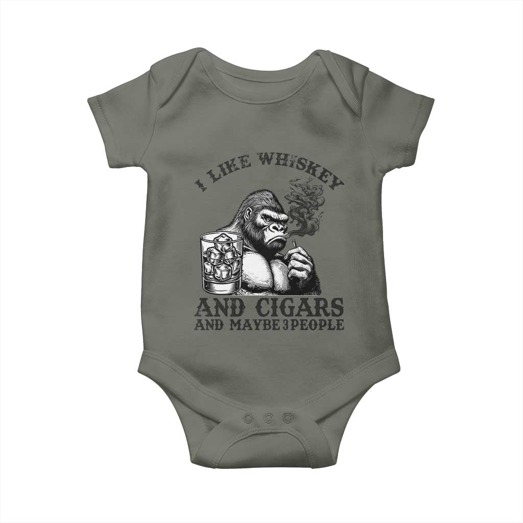 I Like Whiskey and Cigars and Maybe 3 People Baby Onesie Funny Bigfoot Drinking and Cigarette Anti-Social Humor TS02 Military Green Print Your Wear