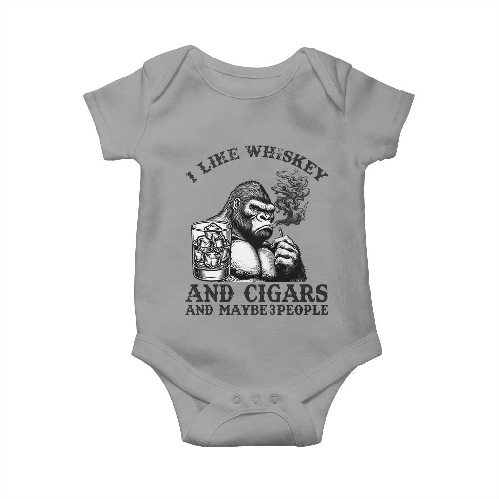 I Like Whiskey and Cigars and Maybe 3 People Baby Onesie Funny Bigfoot Drinking and Cigarette Anti-Social Humor TS02 Sport Gray Print Your Wear