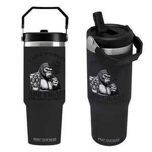 I Like Whiskey and Cigars and Maybe 3 People Flip Straw Tumbler Funny Bigfoot Drinking and Cigarette Anti-Social Humor TS02 One Size: 30 oz Black Print Your Wear