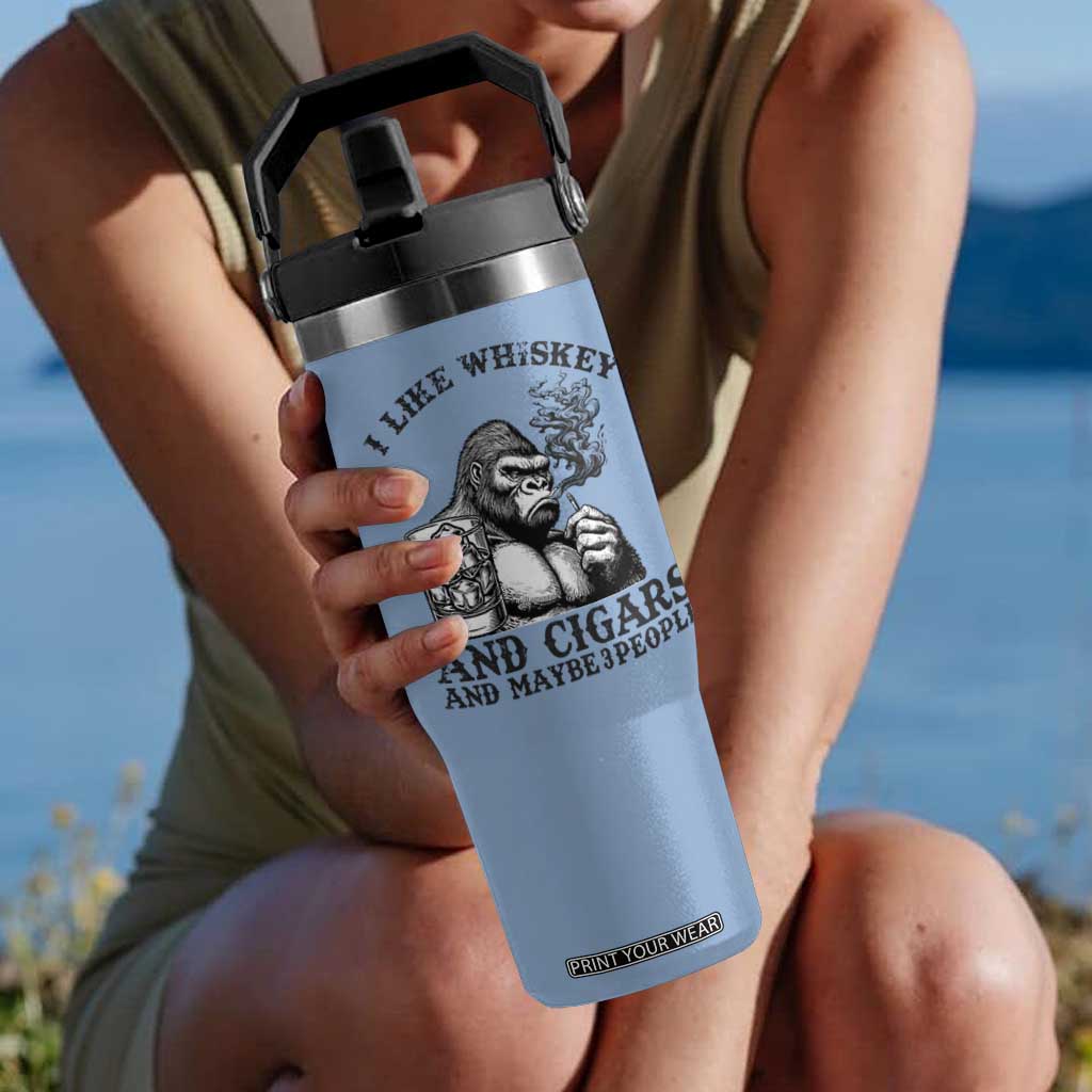 I Like Whiskey and Cigars and Maybe 3 People Flip Straw Tumbler Funny Bigfoot Drinking and Cigarette Anti-Social Humor TS02 One Size: 30 oz Light Blue Print Your Wear