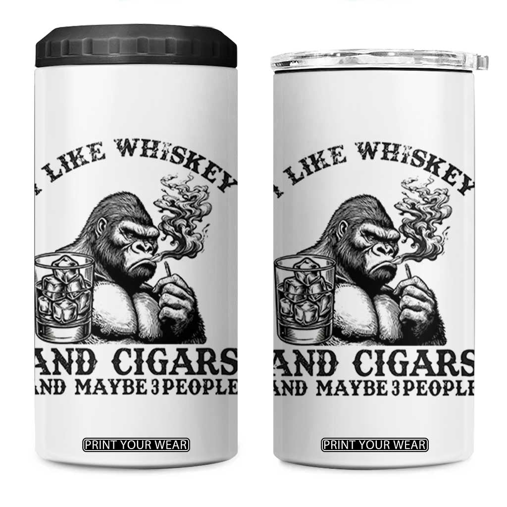 I Like Whiskey and Cigars and Maybe 3 People 4 in 1 Can Cooler Tumbler Funny Bigfoot Drinking and Cigarette Anti-Social Humor TS02 One Size: 16 oz White Print Your Wear