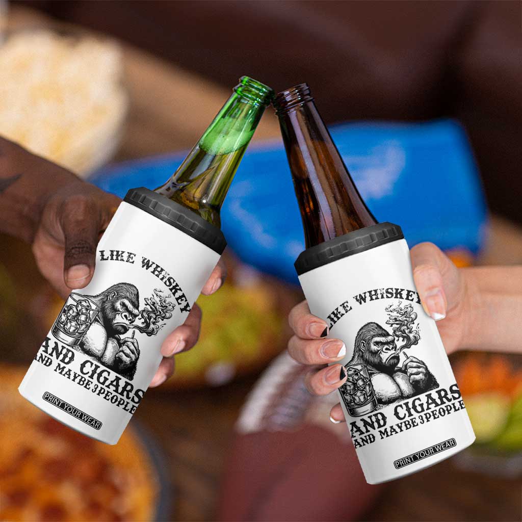 I Like Whiskey and Cigars and Maybe 3 People 4 in 1 Can Cooler Tumbler Funny Bigfoot Drinking and Cigarette Anti-Social Humor TS02 Print Your Wear