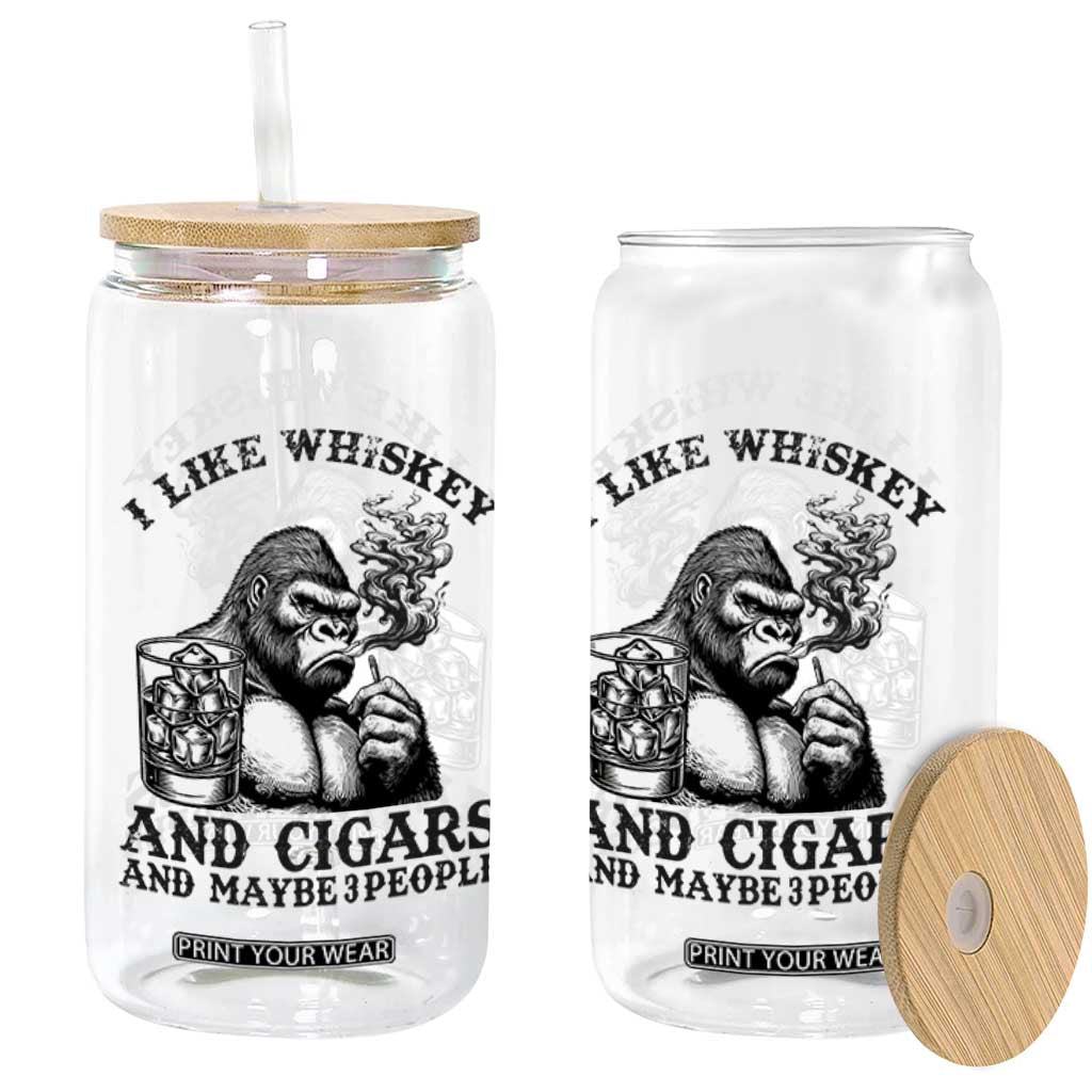 I Like Whiskey and Cigars and Maybe 3 People Glass Can Funny Bigfoot Drinking and Cigarette Anti-Social Humor TS02 Print Your Wear