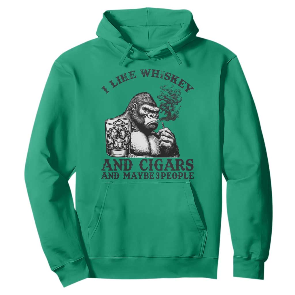 I Like Whiskey and Cigars and Maybe 3 People Hoodie Funny Bigfoot Drinking and Cigarette Anti-Social Humor TS02 Irish Green Print Your Wear