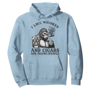 I Like Whiskey and Cigars and Maybe 3 People Hoodie Funny Bigfoot Drinking and Cigarette Anti-Social Humor TS02 Light Blue Print Your Wear