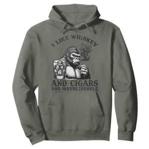 I Like Whiskey and Cigars and Maybe 3 People Hoodie Funny Bigfoot Drinking and Cigarette Anti-Social Humor TS02 Military Green Print Your Wear