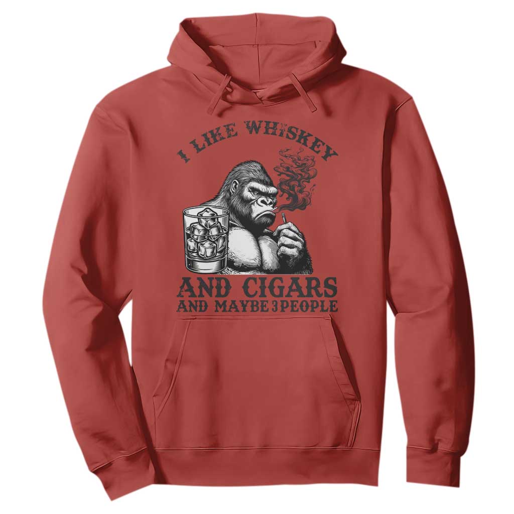 I Like Whiskey and Cigars and Maybe 3 People Hoodie Funny Bigfoot Drinking and Cigarette Anti-Social Humor TS02 Red Print Your Wear