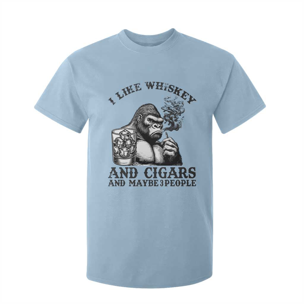 I Like Whiskey and Cigars and Maybe 3 People T Shirt For Kid Funny Bigfoot Drinking and Cigarette Anti-Social Humor TS02 Light Blue Print Your Wear