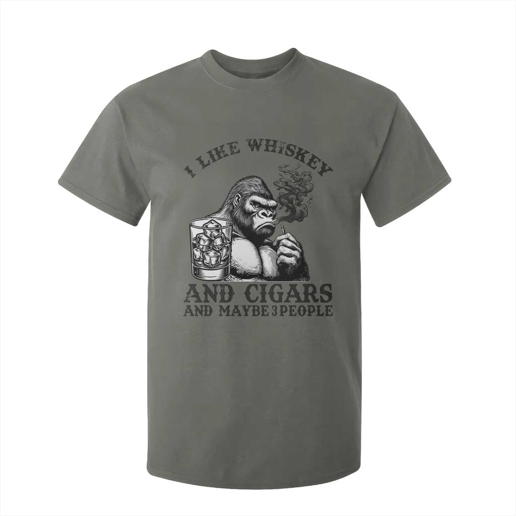I Like Whiskey and Cigars and Maybe 3 People T Shirt For Kid Funny Bigfoot Drinking and Cigarette Anti-Social Humor TS02 Military Green Print Your Wear