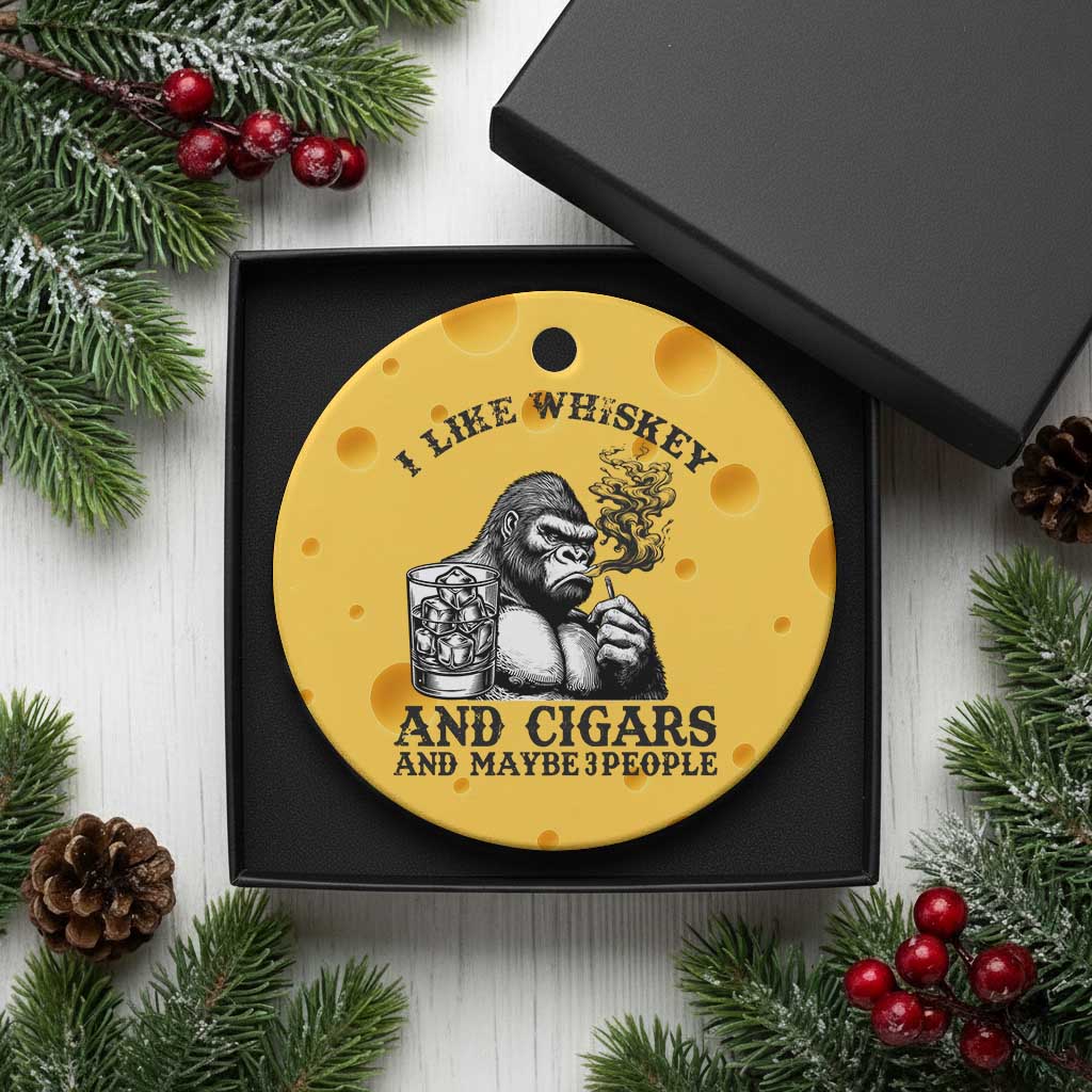 I Like Whiskey and Cigars and Maybe 3 People Ceramic Ornament Funny Bigfoot Drinking and Cigarette Anti-Social Humor TS02 1pc Yellow Cheese Print Your Wear