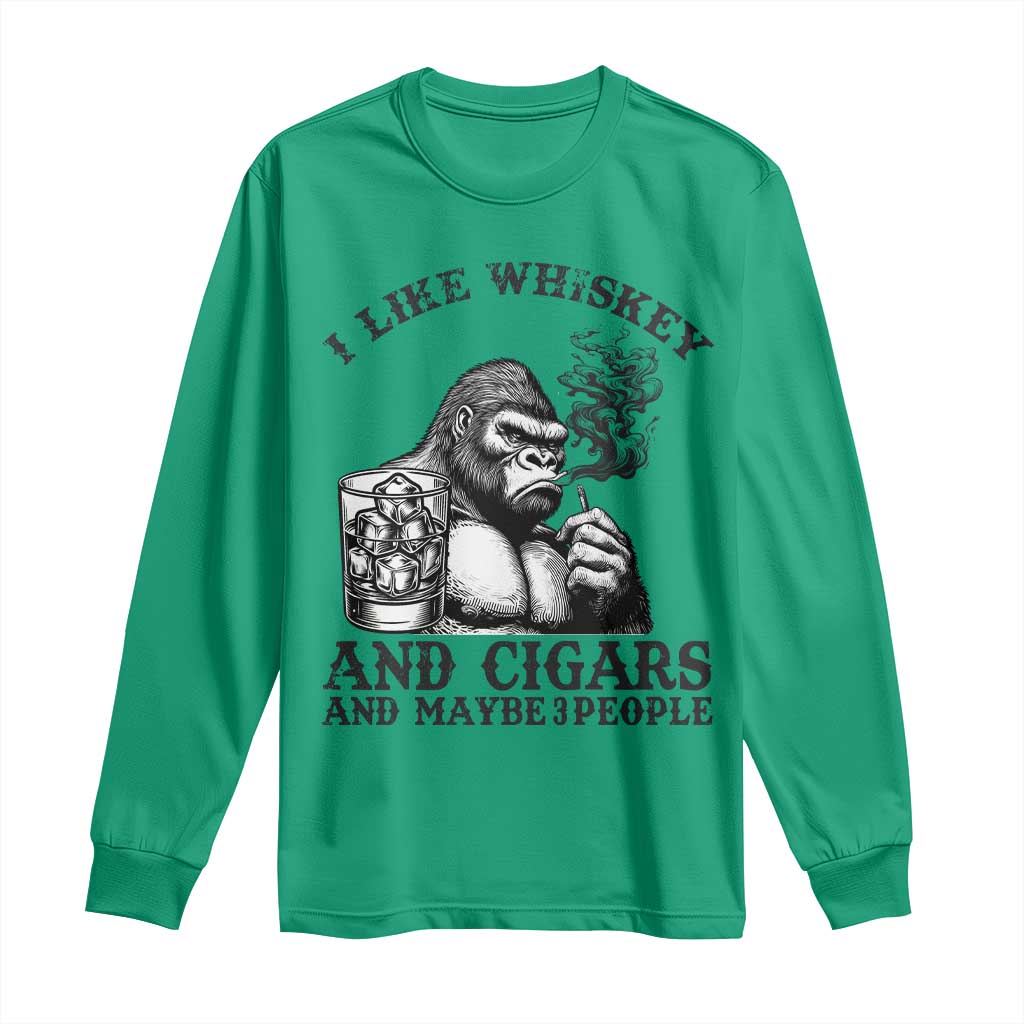 I Like Whiskey and Cigars and Maybe 3 People Long Sleeve Shirt Funny Bigfoot Drinking and Cigarette Anti-Social Humor TS02 Irish Green Print Your Wear