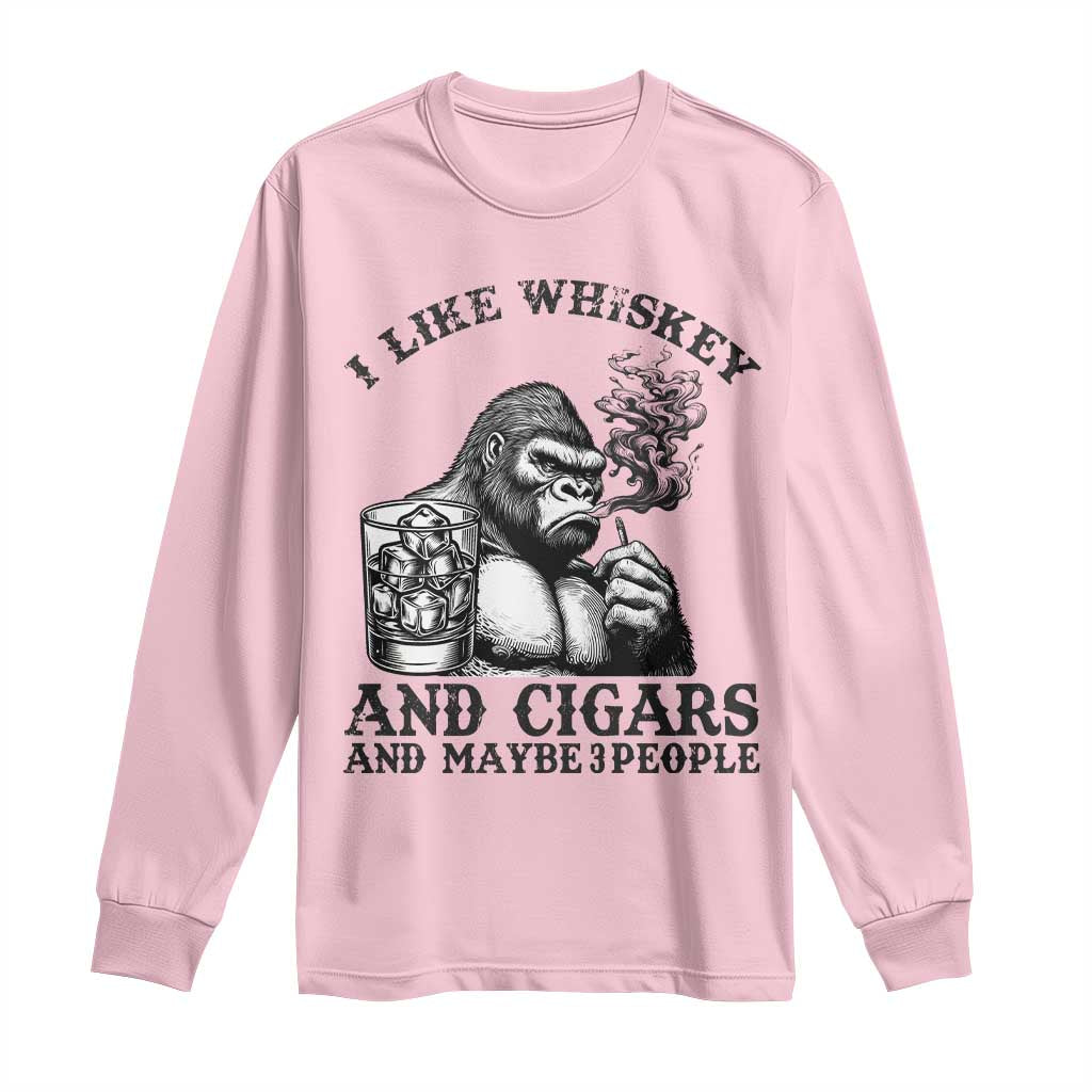 I Like Whiskey and Cigars and Maybe 3 People Long Sleeve Shirt Funny Bigfoot Drinking and Cigarette Anti-Social Humor TS02 Light Pink Print Your Wear