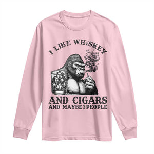 I Like Whiskey and Cigars and Maybe 3 People Long Sleeve Shirt Funny Bigfoot Drinking and Cigarette Anti-Social Humor TS02 Light Pink Print Your Wear