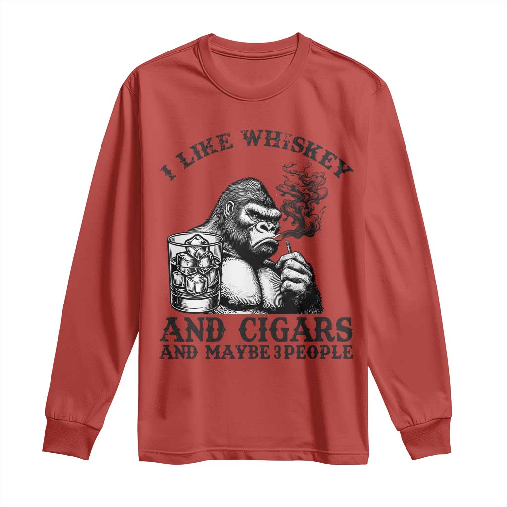 I Like Whiskey and Cigars and Maybe 3 People Long Sleeve Shirt Funny Bigfoot Drinking and Cigarette Anti-Social Humor TS02 Red Print Your Wear