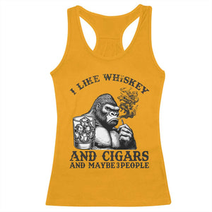 I Like Whiskey and Cigars and Maybe 3 People Racerback Tank Top Funny Bigfoot Drinking and Cigarette Anti-Social Humor TS02 Gold Print Your Wear