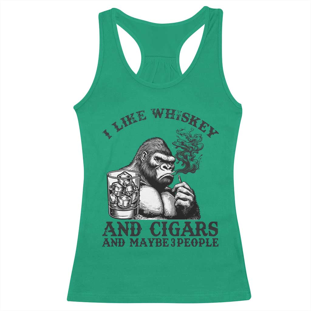 I Like Whiskey and Cigars and Maybe 3 People Racerback Tank Top Funny Bigfoot Drinking and Cigarette Anti-Social Humor TS02 Irish Green Print Your Wear