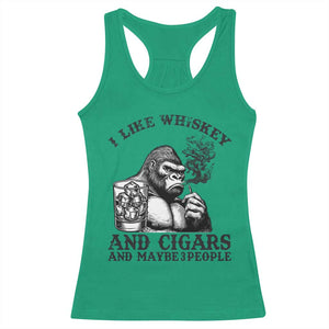 I Like Whiskey and Cigars and Maybe 3 People Racerback Tank Top Funny Bigfoot Drinking and Cigarette Anti-Social Humor TS02 Irish Green Print Your Wear