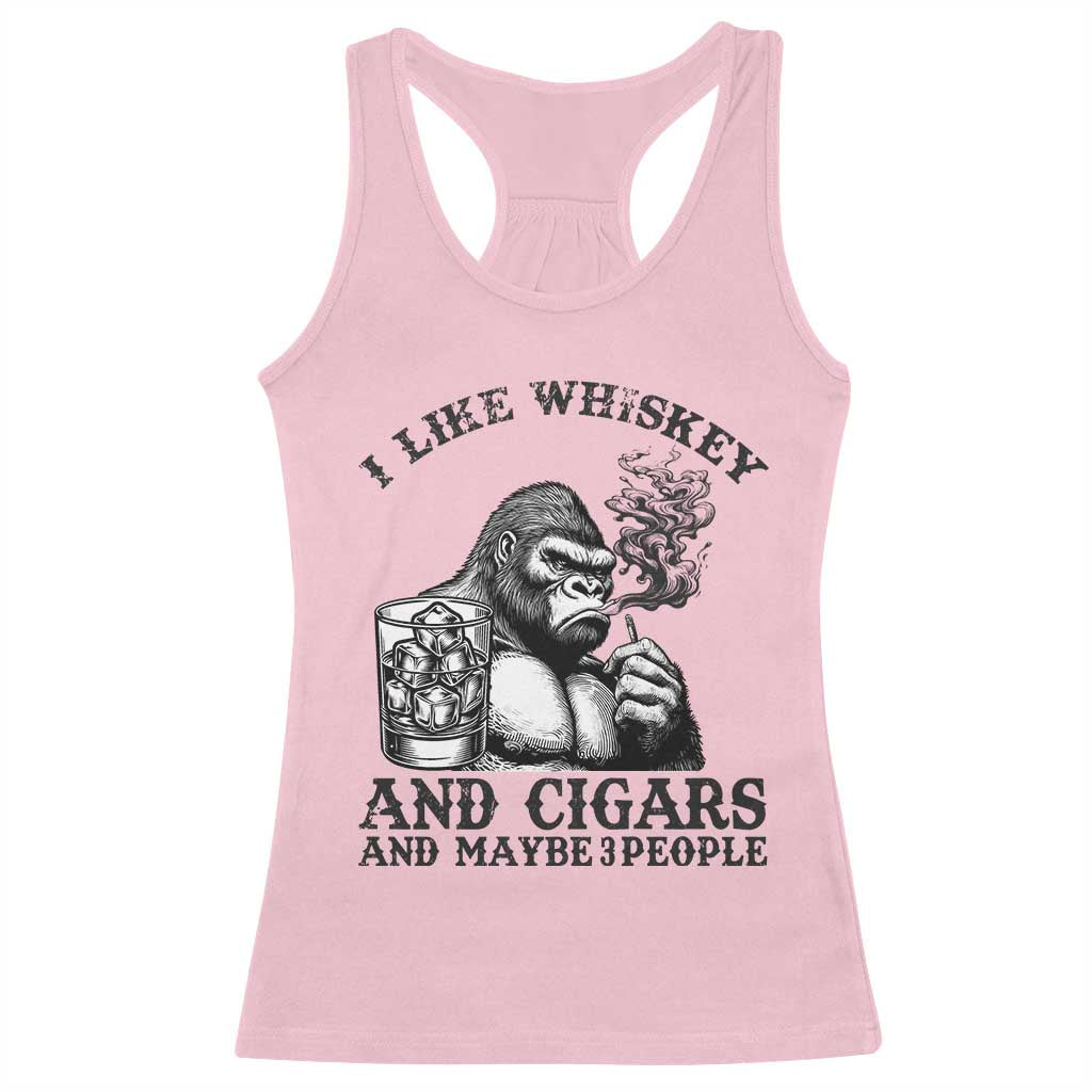I Like Whiskey and Cigars and Maybe 3 People Racerback Tank Top Funny Bigfoot Drinking and Cigarette Anti-Social Humor TS02 Light Pink Print Your Wear