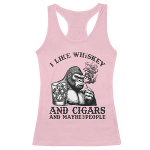 I Like Whiskey and Cigars and Maybe 3 People Racerback Tank Top Funny Bigfoot Drinking and Cigarette Anti-Social Humor TS02 Light Pink Print Your Wear