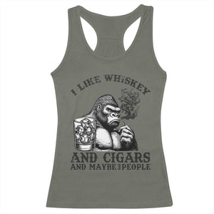 I Like Whiskey and Cigars and Maybe 3 People Racerback Tank Top Funny Bigfoot Drinking and Cigarette Anti-Social Humor TS02 Military Green Print Your Wear