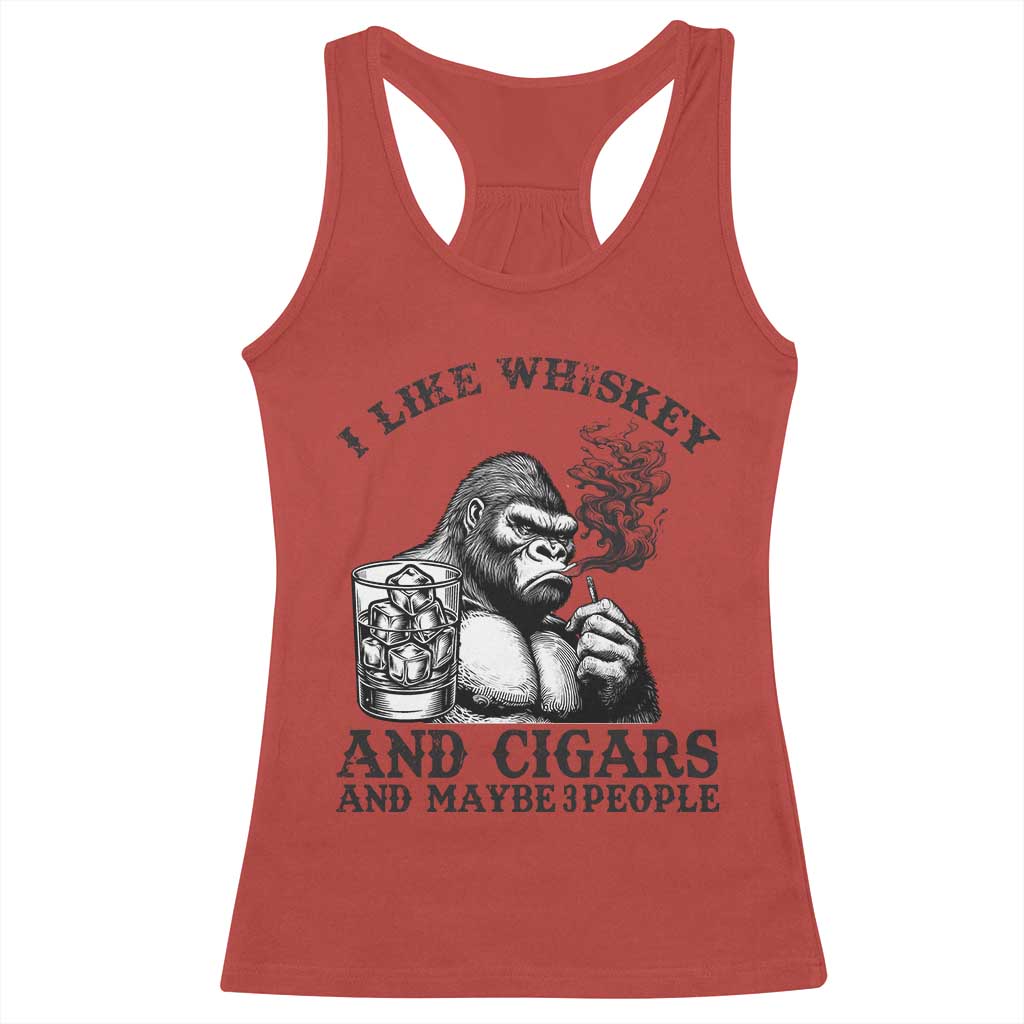 I Like Whiskey and Cigars and Maybe 3 People Racerback Tank Top Funny Bigfoot Drinking and Cigarette Anti-Social Humor TS02 Red Print Your Wear