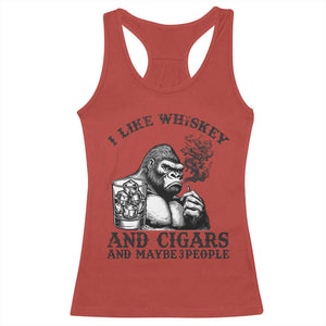 I Like Whiskey and Cigars and Maybe 3 People Racerback Tank Top Funny Bigfoot Drinking and Cigarette Anti-Social Humor TS02 Red Print Your Wear
