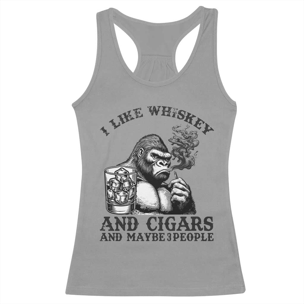 I Like Whiskey and Cigars and Maybe 3 People Racerback Tank Top Funny Bigfoot Drinking and Cigarette Anti-Social Humor TS02 Sport Gray Print Your Wear
