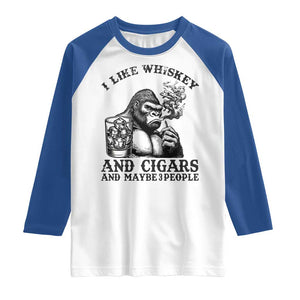 I Like Whiskey and Cigars and Maybe 3 People Raglan Shirt Funny Bigfoot Drinking and Cigarette Anti-Social Humor TS02 White Royal Print Your Wear