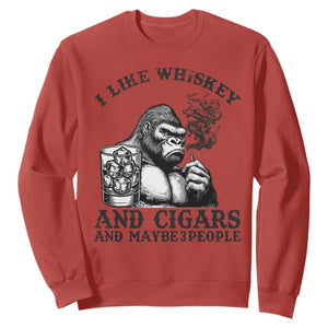 I Like Whiskey and Cigars and Maybe 3 People Sweatshirt Funny Bigfoot Drinking and Cigarette Anti-Social Humor TS02 Red Print Your Wear