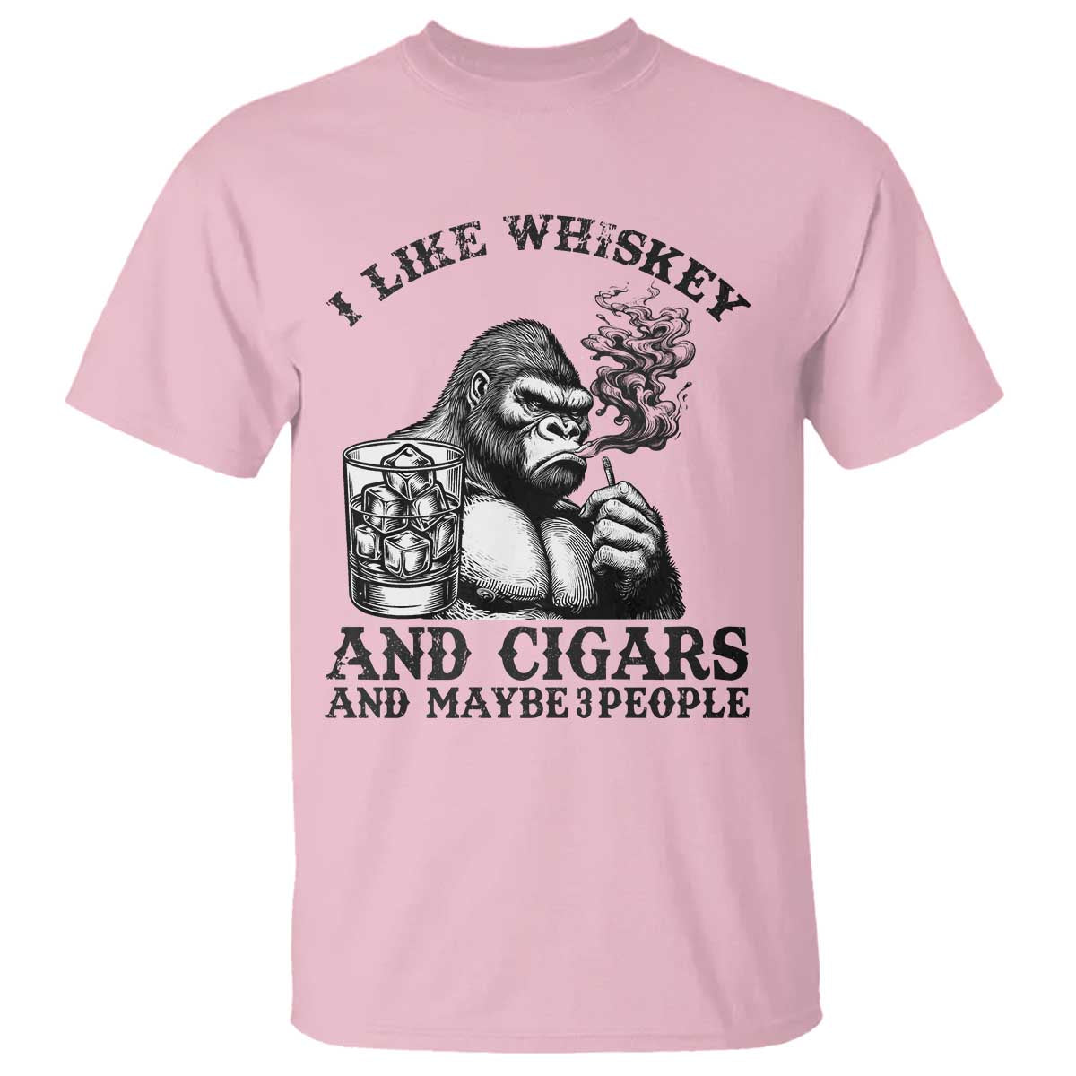I Like Whiskey and Cigars and Maybe 3 People T Shirt Funny Bigfoot Drinking and Cigarette Anti-Social Humor TS02 Light Pink Print Your Wear