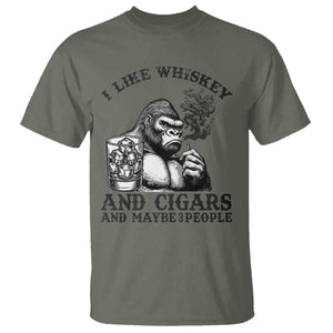 I Like Whiskey and Cigars and Maybe 3 People T Shirt Funny Bigfoot Drinking and Cigarette Anti-Social Humor TS02 Military Green Print Your Wear