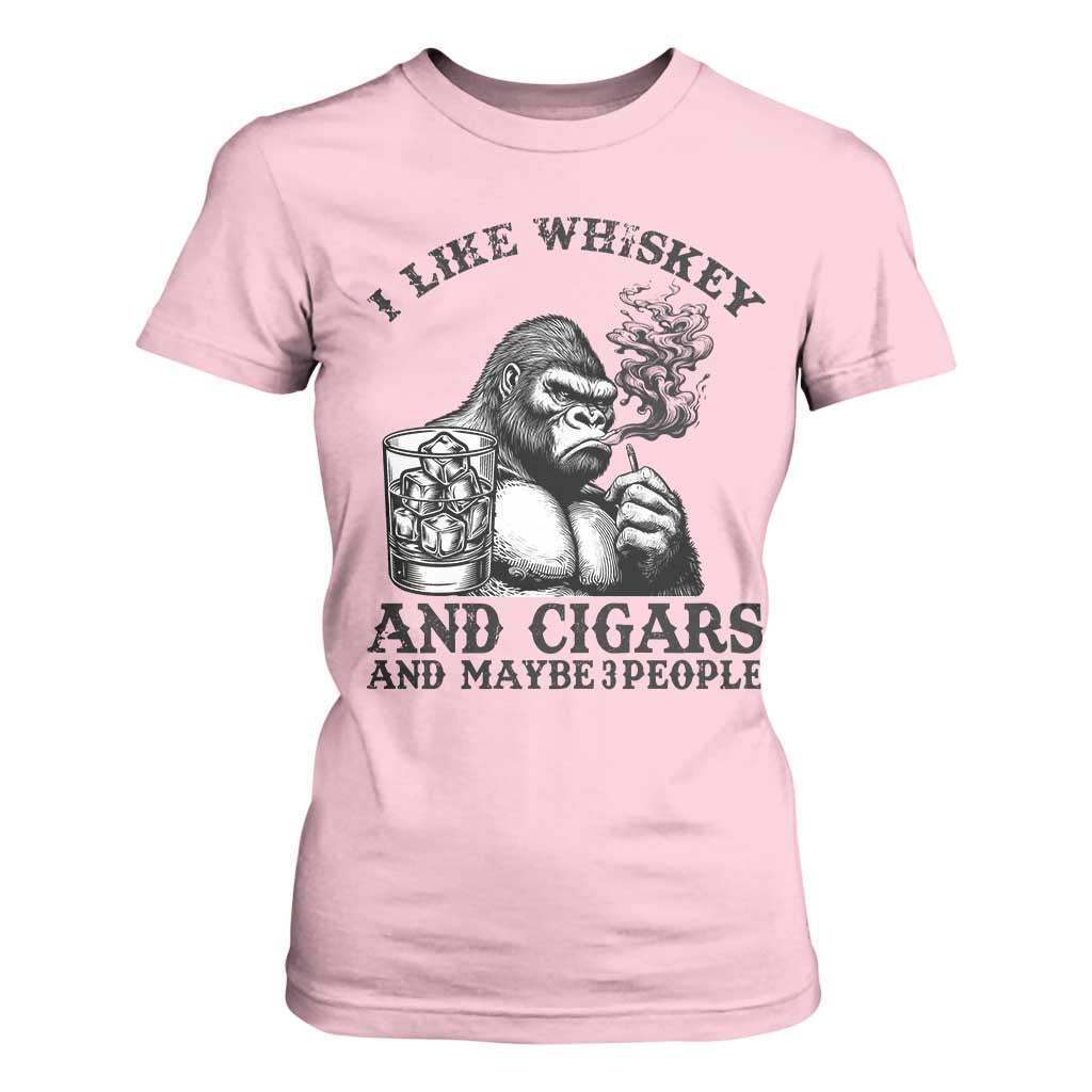 I Like Whiskey and Cigars and Maybe 3 People T Shirt For Women Funny Bigfoot Drinking and Cigarette Anti-Social Humor TS02 Light Pink Print Your Wear