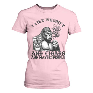 I Like Whiskey and Cigars and Maybe 3 People T Shirt For Women Funny Bigfoot Drinking and Cigarette Anti-Social Humor TS02 Light Pink Print Your Wear